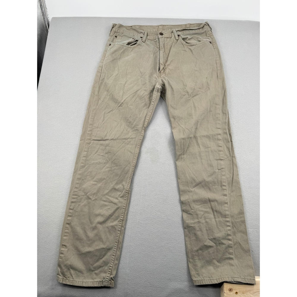 Distressed Levis 505 Regular Fit Khaki Tan Cotton Jeans Mens 38x34 (38x33) - Picture 1 of 13